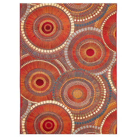 Marina Circles Indoor/Outdoor Rug, Saffron, 4'10"x7'6"