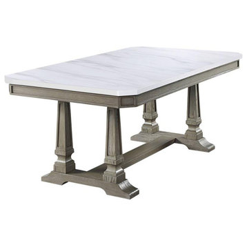 ACME Zumala Wooden Dining Table with Trestle Base in White and Weathered Oak