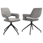 Armen Living - Penny Swivel Upholstered Dining Chair With Black Metal Legs - Update your dining space with the elevated style and functionality of our Penny Upholstered Swivel Dining Chairs - set of 2 in Fabric with Black Metal Legs. Featuring a sleek and modern silhouette, this kitchen chair attains a chic and stylish presence in any room. The streamlined back elegantly flows into the sloping arms to offer a dose of comfort and style. A stylish cut-out in the back lightens the sculptural appeal of our dining room chair. Finished off with pyramid-shaped black metallic legs, the chair serves as a striking and sturdy accent for any corner. The dining table chair includes a tall back, padded arms, and a cushioned seat to deliver a cozy and comfortable stay. From offering a comfy seat in your kitchen to serving as a stylish and comfortable accent chair for your workspace, the Penny brings comfort and convenience to any room. It includes a 180-degree swivel function allowing you to follow conversations with ultimate ease. Available in gray or brown fabric with black metal legs, the Penny dining chair remains a stylish, comfy, and durable addition to your home. These dining chairs are sold as a set of 2.
