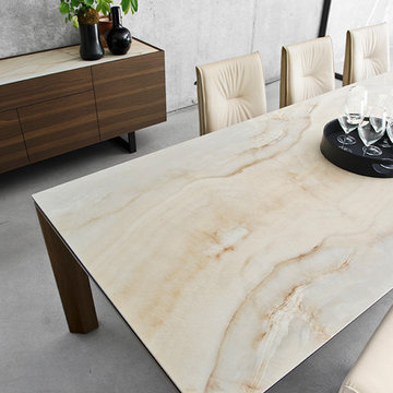 Omnia Extension Table - Golden Ceramic Top - Wenge Oak Veneer Frame andLegs