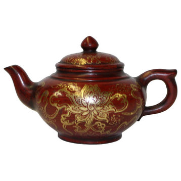 Chinese Zisha Clay Red Golden Scenery Teapot Display
