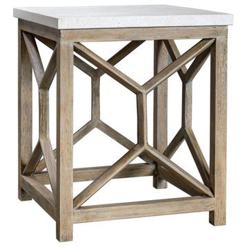 Uttermost Catali 22 x 26" Stone End Table, Natural Ivory Limestone