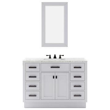 Hartford 48" Single Sink Marble Countertop Bath Vanity, White, Vanity With Mirror & Classic Faucet