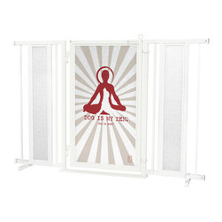 Fusion Gates - Fusion Gate with Dog Is My Zen Design, White Pearl, 52"-60" - Dog Gates