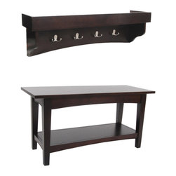 Alaterre Furniture - Shaker Cottage Tray Shelf Coat Hook, Bench, Espresso - Hall Trees