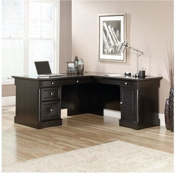 Pemberly Row L-Shaped Contemporary Engineered Wood Computer Desk in Wind Oak