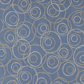 Blue Gold and White Overlapping Circles Durable Upholstery Fabric By The Yard