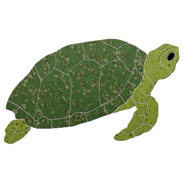 Turtle Sideview Ceramic Swimming Pool Mosaic 9"x5", Green