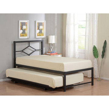 39" Twin Size Day Bed Frame With Pop, Up High Riser Trundle