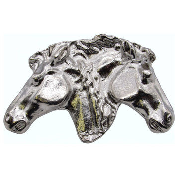 Dual Horse Heads Cabinet Knob, Nickel