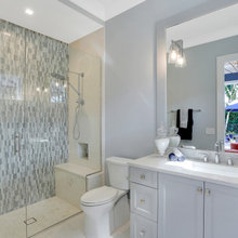 Shower - accent wall and small bench