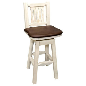 Home Square 2 Piece Slat Back Handcrafted Swivel Wood Barstool Set in Natural