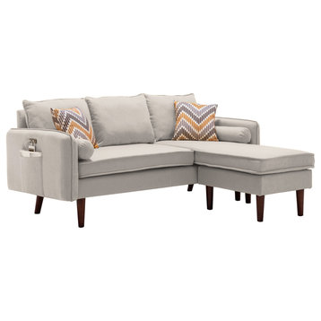 Mia Beige Sectional Sofa Chaise With USB Charger & Pillows