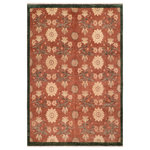 Bareens Designer Rugs - Oriental Ziegler Ofelia Brown Green Hand-Knotted Wool Rug - 7'8'' x 8'8'' - Enhance the ambiance of your home with this magnificent Persian-influenced Turkish hand-knotted rug made by skilled artisans capable of creating the most exceptional vegetable dyes and hand-spun wool. This exquisite handmade rug is a one-of-a-kind Peshawar Kafkaz, otherwise identified as Chobi, Chobi Peshawar, Oushak, or Ziegler rug. These handmade rugs are crafted in Pakistan utilizing superior-quality wool imported from Australia, New Zealand, and Korea in two types of weaves: the Persian weave and the Mori weave. This rug is meticulously crafted by hand using the finest natural vegetable dyes extracted from local plants. The artisans use a blend of hand-spun local and fine merino wool, resulting in a rug with a compelling texture, higher lanolin content, and longer staple. The artisans occasionally incorporate natural or artificial silk into the pile to enhance specific motifs. The finished product is an awe-inspiring execution of flawless design and an understated palette that exudes elegance.