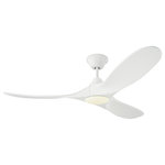 Visual Comfort Fan Collection - 52" Maverick II LED, Matte White - The popular Maverick ceiling fan by Monte Carlo is now available with an integrated LED light. This advanced LED technology is carefully designed and selected to consist of the highest quality LED chipsets for superior performance and reliability. With a sleek modern silhouette, a DC motor and super energy-efficiency, the Maverick LED ceiling fan from Monte Carlo features softly rounded blades and elegantly simple housing. Maverick LED is available in 52, 60 and 70 inch blade sweep and a 3-blade design that delivers a distinct profile and incredible airflow for living rooms, great rooms or outdoor covered areas. It includes a hand-held remote with six speeds and reverse. All versions feature beautiful hand-carved, balsa wood blades. ENERGY STAR qualified. Maverick fans are damp-rated.