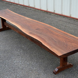 Live Edge Walnut Trestle Bench with Figured Top - Dining Benches