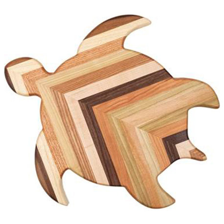 Large Wood Sea Turtle Serving Board USA Made 16x15 Ocean Coastal Maple Cherry
