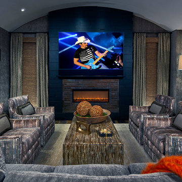 Media Room with Upholstered Acoustic Walls, Large-Screen TV
