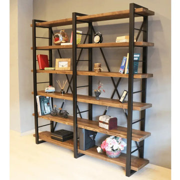 Renton Industrial Bookcase | Solid Wood Wide Shelves With Metal Frame