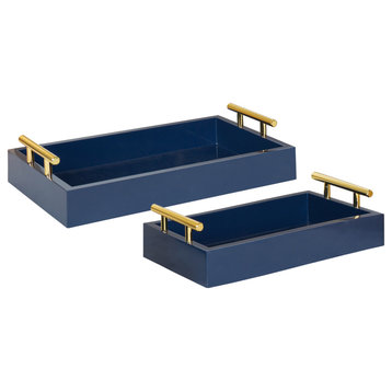 Lipton Rectangle Wood Tray Set, Navy Blue/Gold 2 Piece