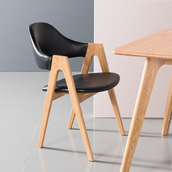 Nestor Solid Oak Dining Chair - Black Top Grain Leather Sea - Products