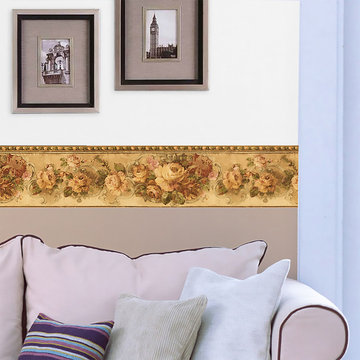 Washable Floral Wallpaper Border With Bloomed Colorful Roses Any Room 15'x7''