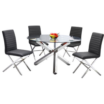 Best Master Furniture Tracy 5 Piece Modern Glass Dining Set in Gray