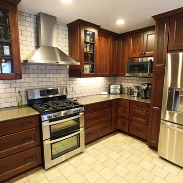 5' Galley Workstation with Flat Panel Cherry Cabinets and Quartz Countertops
