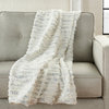 Mina Victory Fur Foil Stripes Faux Fur Ivory Gold Throw Blanket, Ivory/Silver, 5