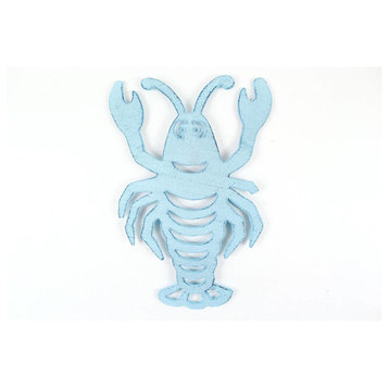 Rustic Dark Blue Whitewashed Cast Iron Lobster Trivet 11"