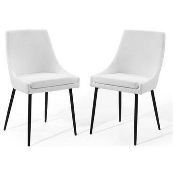 Modway Viscount 19" Upholstered Fabric Dining Chairs in Black/White (Set of 2)