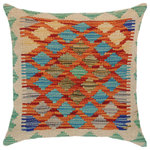 Bareens Designer Rugs - Shabby Chic Turkish Eryn Hand Woven Kilim Throw Pillow - Embellish your home with this timeless casual chic handmade Southwestern Kilim throw pillow covers made with and cotton. Constructed on a loom by Nomad Turkman people with hand spun and Natural Vegetable dyes these beautiful Kilim pillow covers are known for their beautiful repetitive geometrical, naturalistic floral and traditional patterns yet still giving it a moden look. Masterfully artisan-crafted on traditional Kilim looms with a contemporary fashion palette producing bold intricate sharp patterns making them a standout piece in any decor.