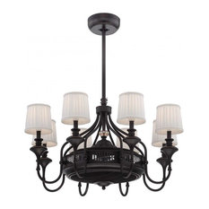 Joshua Marshal - Eight Light English Bronze Off White Shade Ceiling Fan - Ceiling Fans