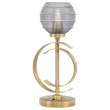 1-Light Table Lamp, New Age Brass Finish, 6" Smoke Ribbed Glass