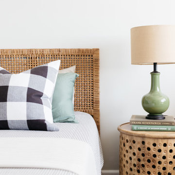 Green Lamp and Rattan Twin Headboards