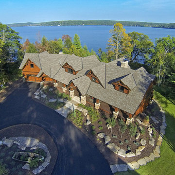 Aerial view of lake home