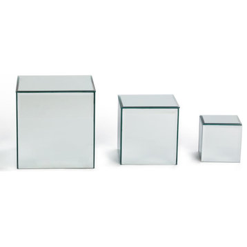 Square Glass Mirror Risers, Set of 3, Clear