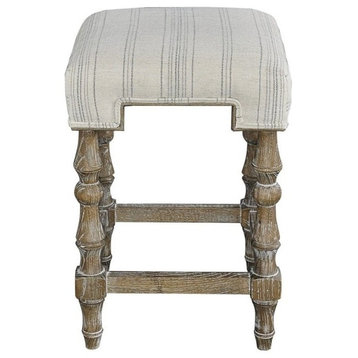 Linon Ashleigh 24" Wood Backless Upholstered Counter Stool in Beige Stripe