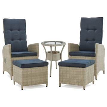 Haven All-Weather Wicker Set of Two Recliners, Ottomans, Glass Top Table