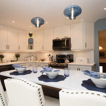 Moderm White Kitchen Remodel | Dynamic Mosaic Backsplash & Crisp Contrast