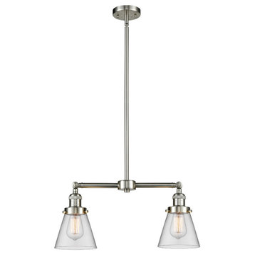 Small Cone 2-Light LED Chandelier, Brushed Satin Nickel, Glass: Clear