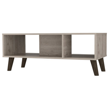 FM FURNITURE Oregon Four Legged Coffee Table with Two Open Shelves - Light Grey