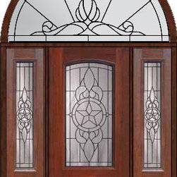 Prehung Sidelights-Transom Door 80 Fiberglass Brazos Arch Lite Glass - Front Doors