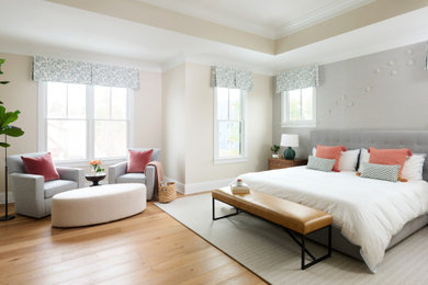 Bedroom - contemporary master bedroom idea in DC Metro with beige walls
