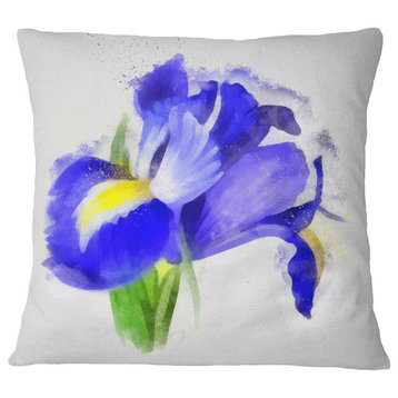 Bloomy Blue Watercolor Rose Floral Throw Pillow, 16"x16"