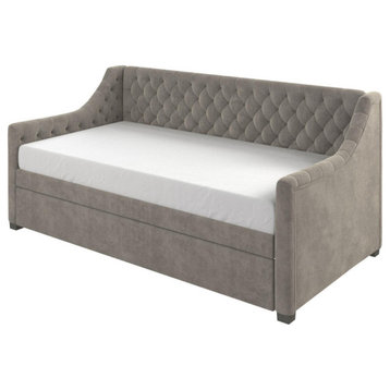 Upholstered Daybed and Trundle, Light Gray, Twin