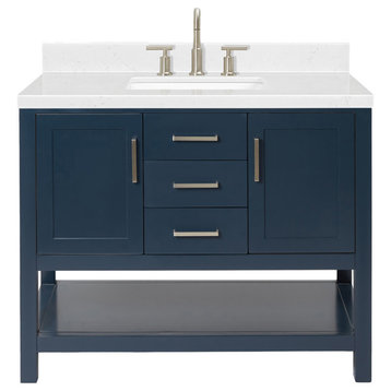 Ariel Bayhill 42" Single Rectangle Sink Bathroom Vanity, Carrara Quartz, Midnight Blue