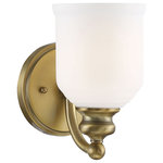 Savoy House - Savoy House 9-6836-1-322 Melrose 1-Light Wall Sconce in Warm Brass - From Savoy House, the Melrose 1-light wall sconce stylishly updates classic Americana design for today's interiors. It features modern lines, a white opal glass shade and a warm brass finish. It may be mounted as either uplight or downlight. Sconces add a touch of style and light to any wall, including but certainly not limited to hallways, entryways, stairways, great rooms and dining rooms. You will also often see a pair of sconces flanking a bathroom vanity mirror to provide an even, flattering wash of light. The warm brass finish can be paired with brass hardware or mixed with hardware in other finishes. Bring Melrose into rooms of traditional, transitional or classic style to improve the look and the lighting. When you choose a Savoy House lighting fixture, you can be certain you've selected a piece that will withstand the test of time.