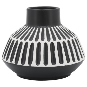 Ceramic 5"H Tribal Vase, Black