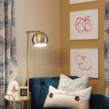 Pink and Blue Transitional Bedroom